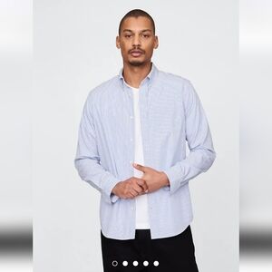 NWT GAP Men's Organic Cotton Poplin Classic Shirt Sz XL $60 Blue Stripe